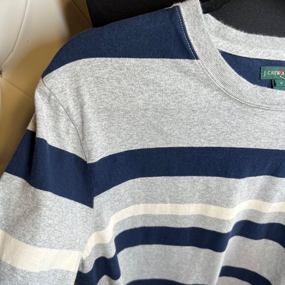 J. Crew Always Blue And Gray Crewneck Sweater Classic Stripes Size M - Picture 4 of 8